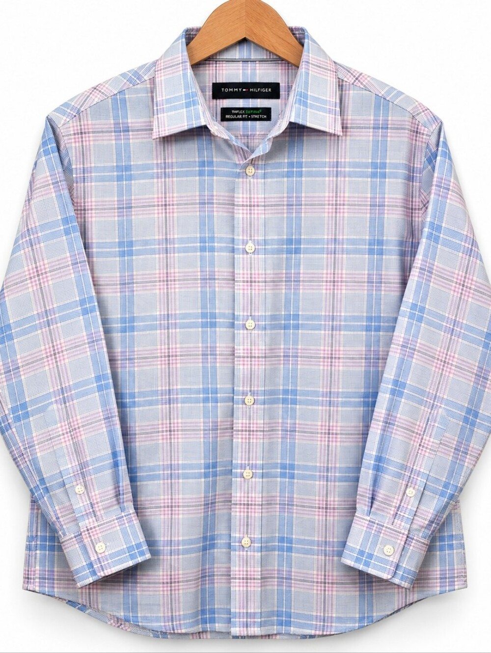 Tommy Hilfiger THFlex Supima Dress Shirt Men's XXL 18 36/37 Plaid